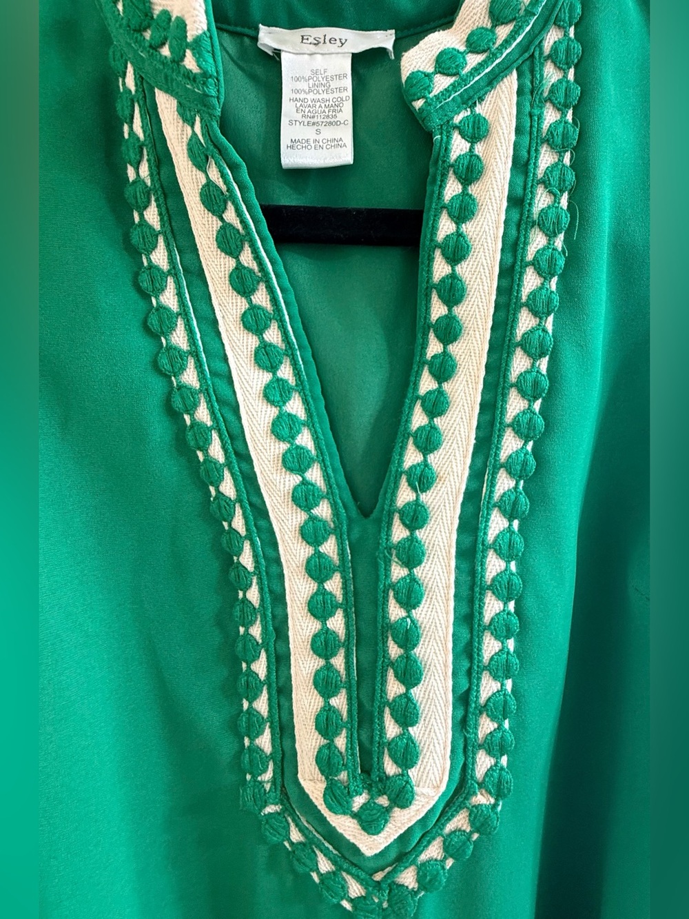 Esley Kelly Green Sleeveless V-Neck Dress with Embroidered Trim Size S - Picture 5 of 11
